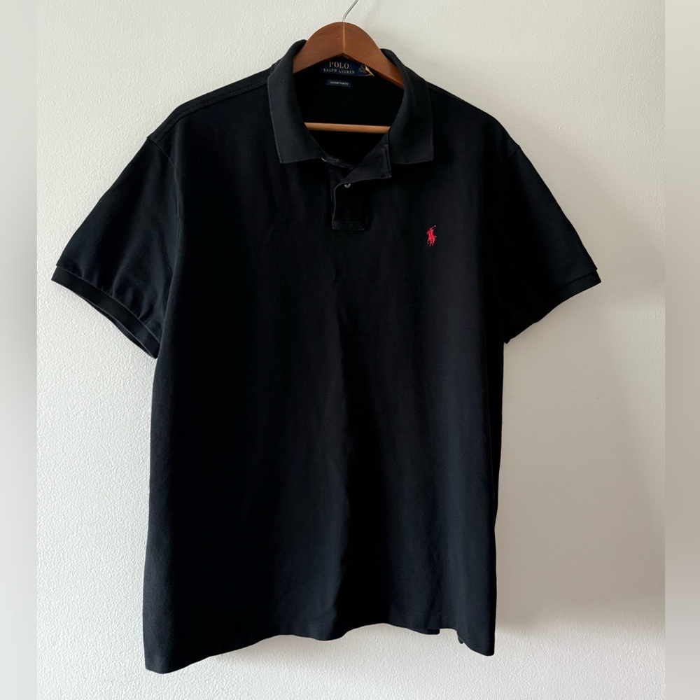Polo Ralph Lauren Men's Cotton Polo Shirt Custom Slim Fit Black Size 2XL